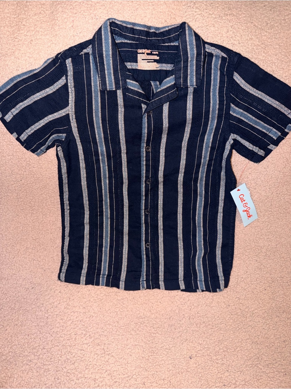 Cat & Jack Navy and Light Blue Striped Short-Sleeve Button-Up Shirt